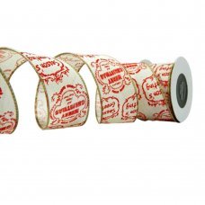 Χριστουγεννιάτικη Διακοσμητική Κορδέλα Λευκή, με Κόκκινες Επιγραφές με Ευχές (9m)